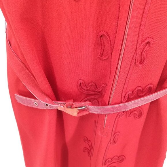 Vintage Handmade Zip Front Belted Embroidered Short Sleeve Mod Dress Size XL? - Picture 3 of 12